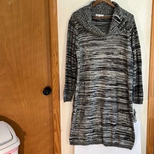 Sandra Darren New black & ivy sweater dress 1X ,leather gold hardware.